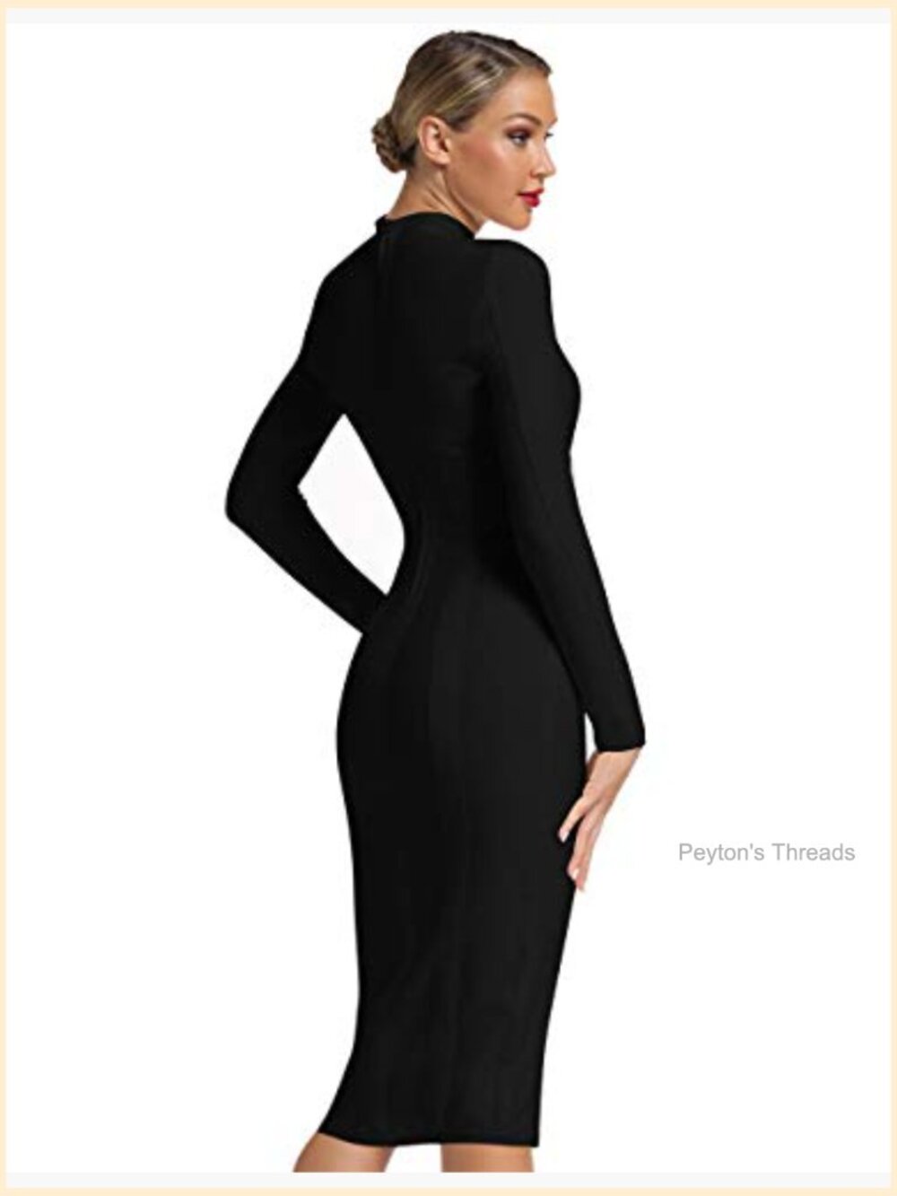 Sexy Cut Out Long Sleeve Midi Bodycon Party Bandage Dress - Picture 4 of 7